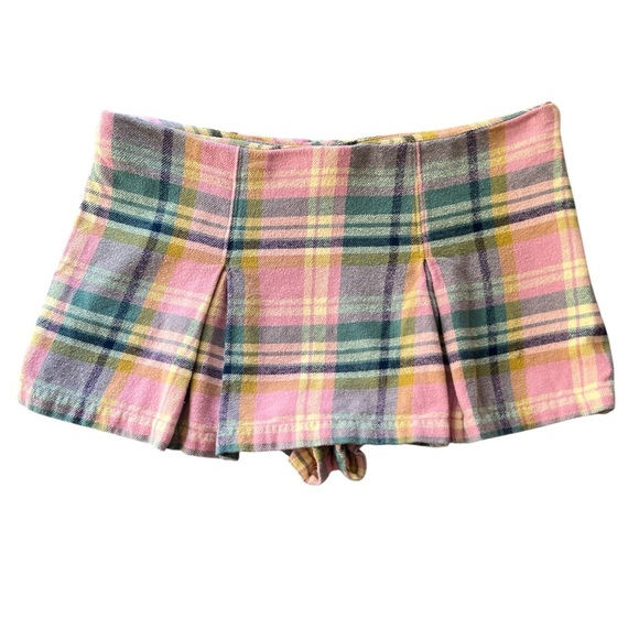 Free People Pink Tartan Plaid Pleated Mini Skirt Skort Women’s Size 8 - Picture 3 of 6